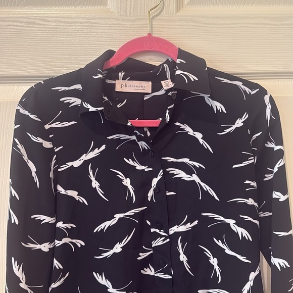 Philosophy NWT black/white dragonfly button down, XS - Picture 3 of 8